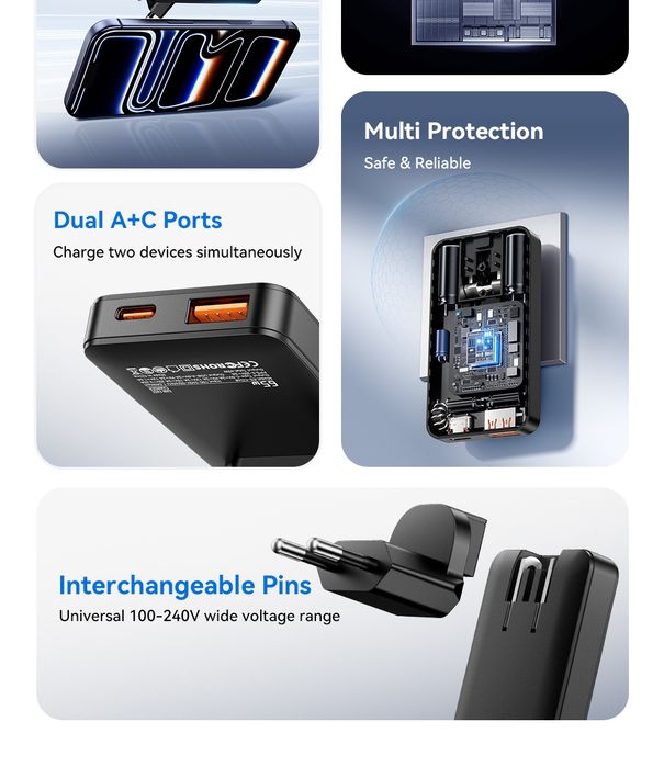 Ультратонкий зарядний пристрій Essager 65Вт GaN мініатюрна зарядка 65W