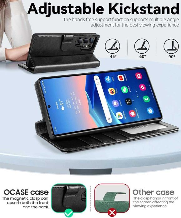OCASE etui skórzane z klapką do Samsung Galaxy S25 Ultra RFID czarne