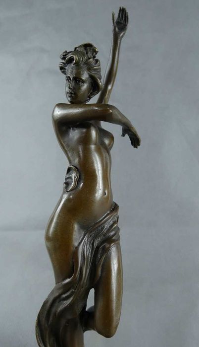 Figura TANCERKA Akt kobieta BRĄZ marmur RZEŹBA sygnowana pieczęć 36 cm