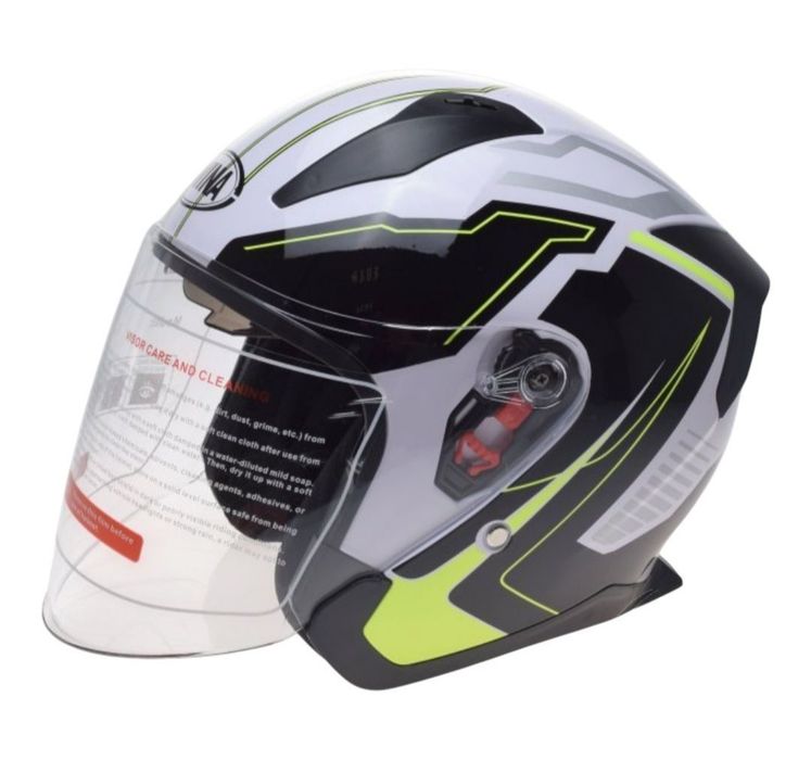 Nowy kask otwarty biało żółty awina