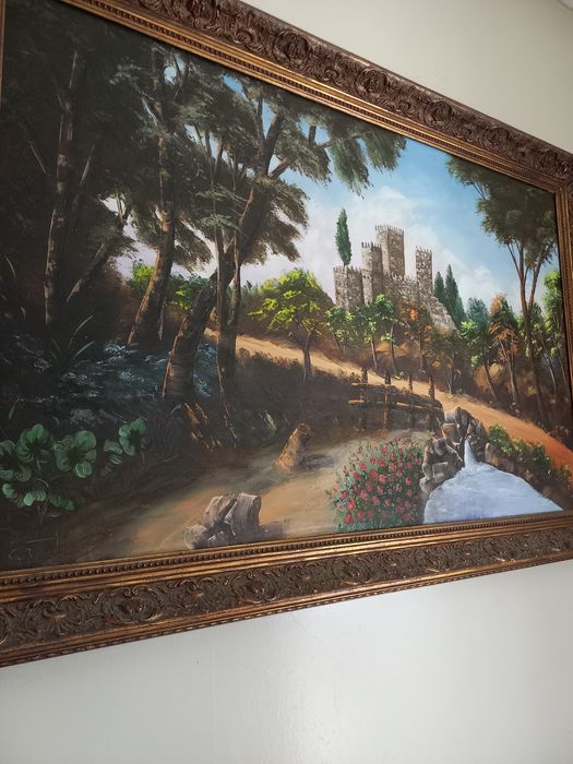 Quadro de pintura antiga sobre tela castelo Guimarães