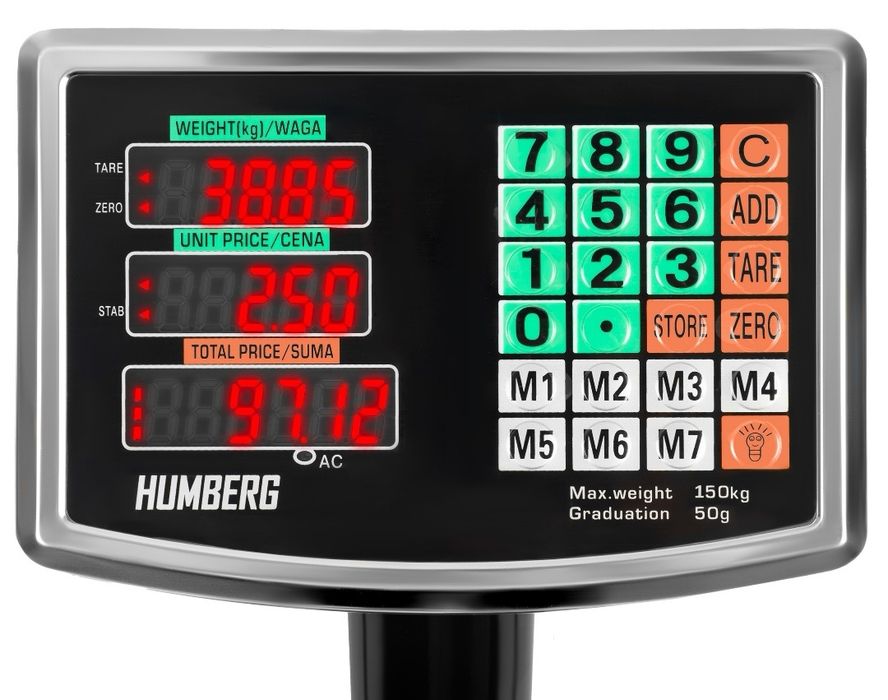 Waga sklepowa platformowa z oparciem 150kg elektroniczna na akumulator