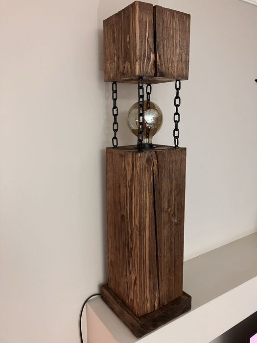 Lampa z drewna industrialna loft podłogowa