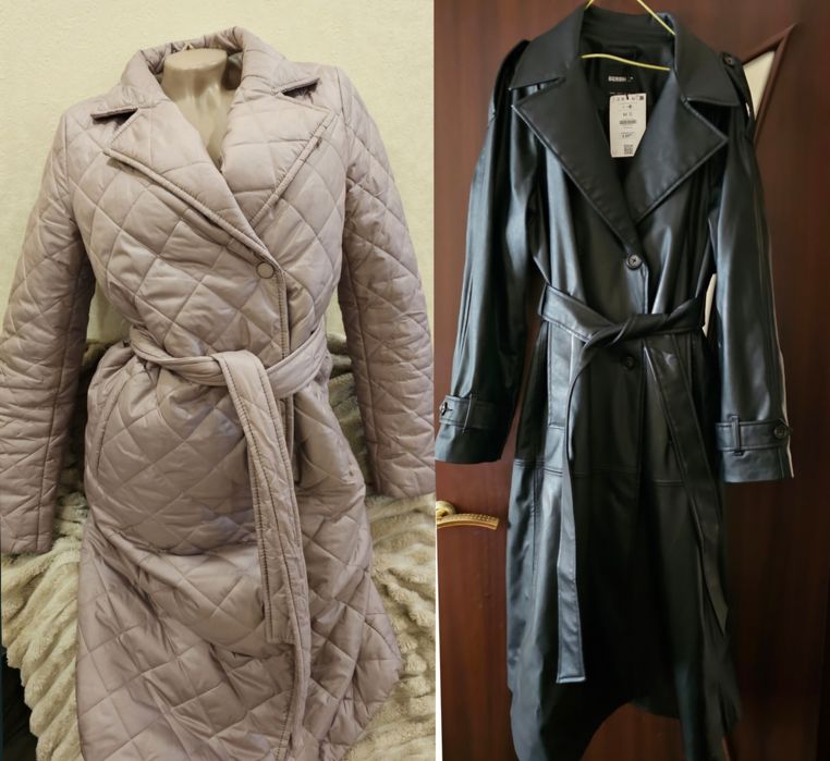 Пальто довге  стьогане Тренч із еко шкіри бершка  новий, розмір 44-46