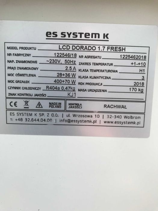 Lada witryna chłodnicza ES SYSTEM 1,7 m. I inne urządzenia. GWARANCJA!