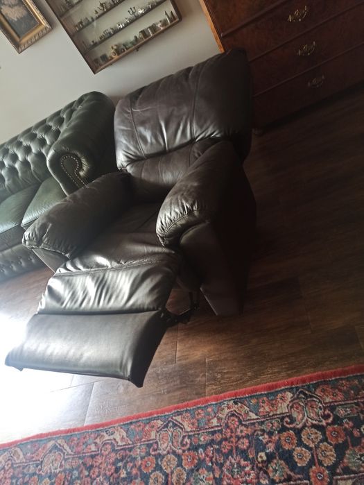 Fotel relaks rozkładany skóra brązowa