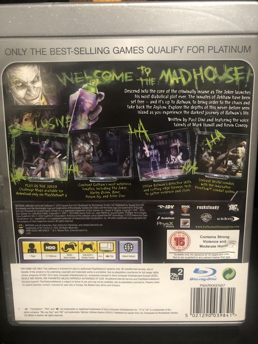 Batman Arkham Asylum PS3 Platinum