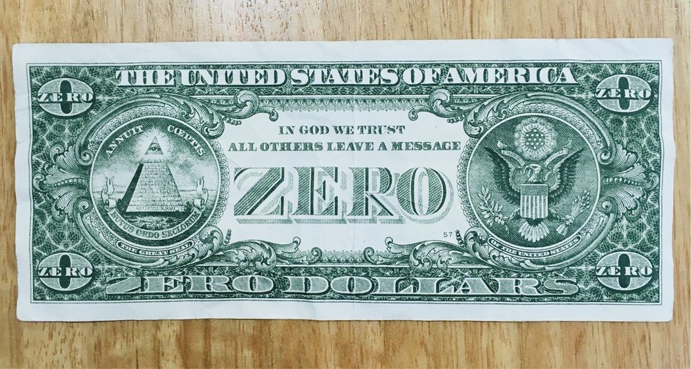 Nota zero dólares