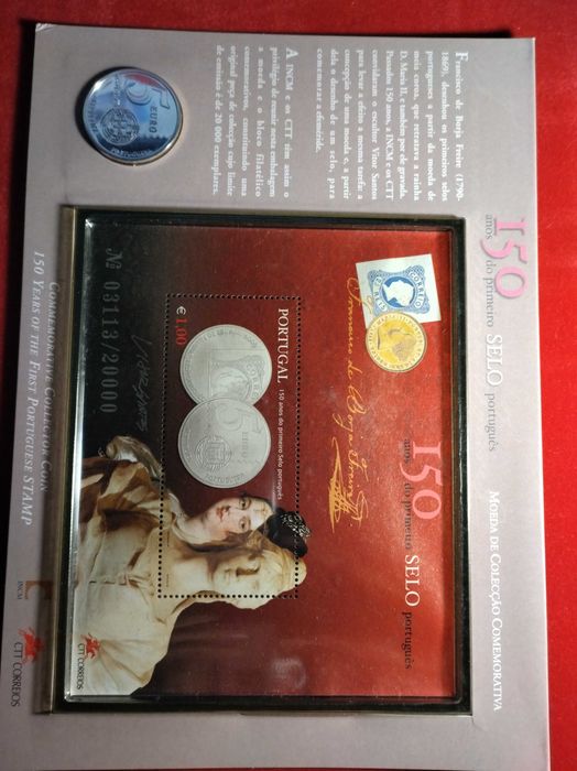 Moeda 5€ Prata Proof 150 Anos do Primeiro Selo Português