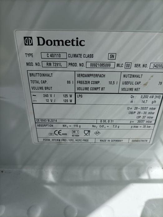 Frigorífico a gás, 12v e 220v