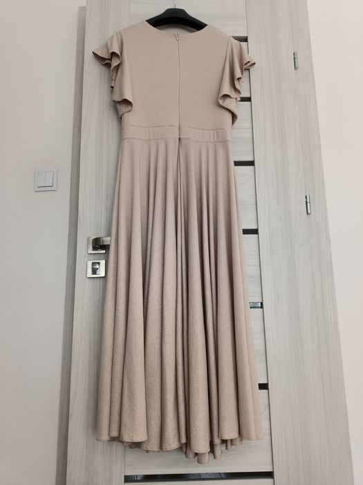 Sukienka maxi beżowa złoty brokat