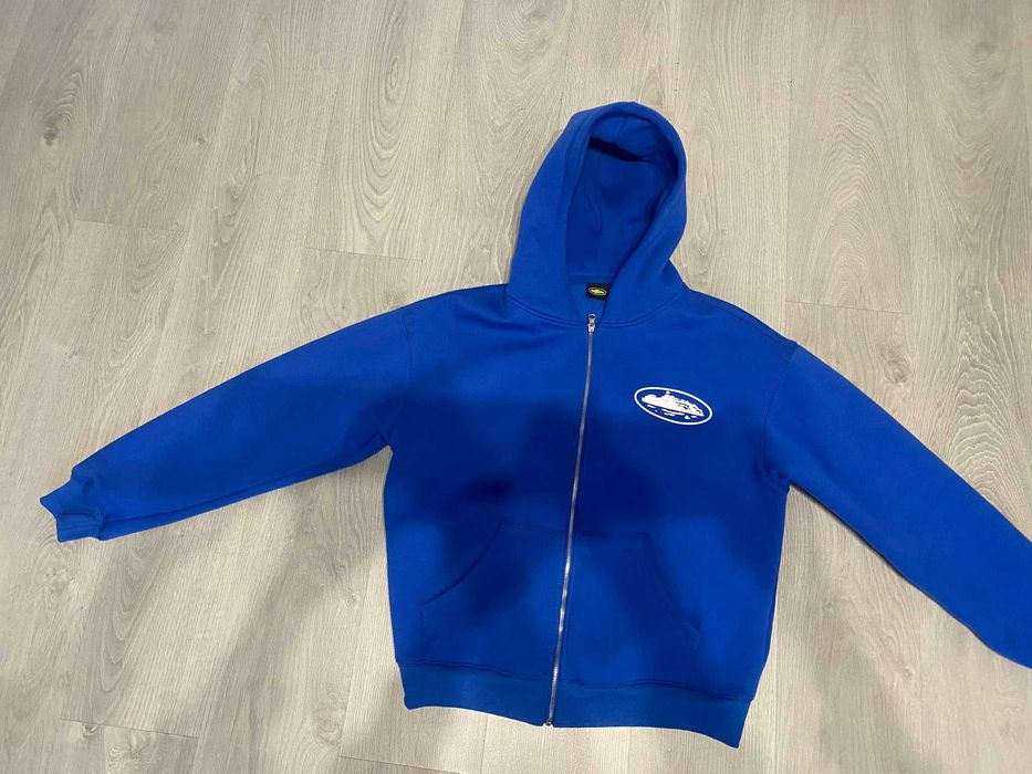 Island puff print zip Hoddie [Navy blue]