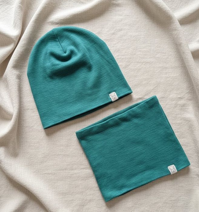 Czapka i komin z wełny merino BeWoolly 47-52cm (18M-3L)