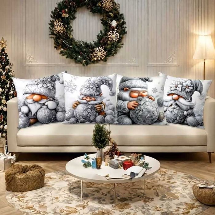 POSZEWKI 2D 45x45cm KRASNOLUDKI ŚWIĘTA dekoracyjne na poduszkę h272