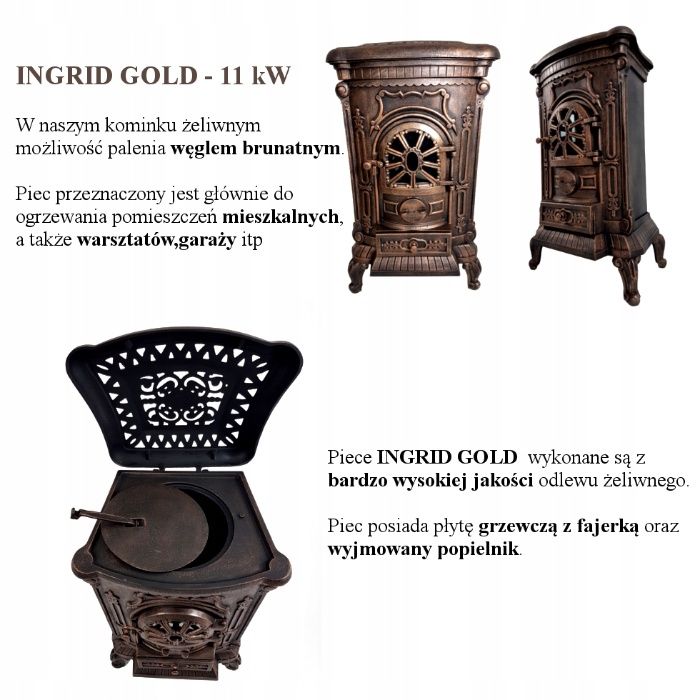 Kominek Piec Żeliwny Ingrid 11 kW Ambra Koza RURA