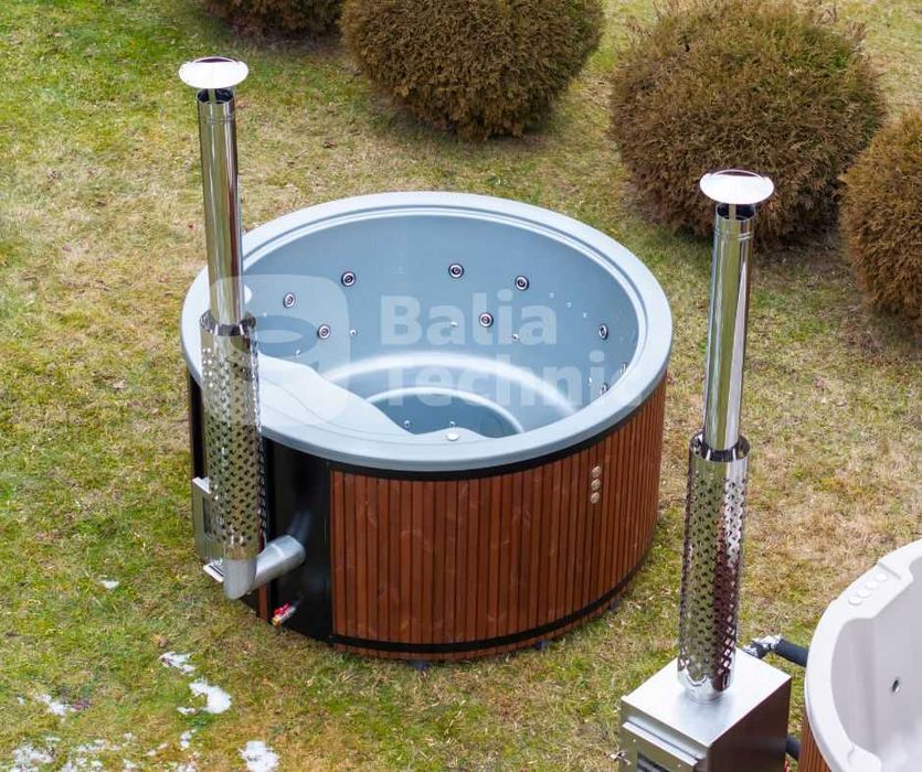 Bogato wyposażona BALIA OGRODOWA akrylowa HARMONY 200 cm | Z piecem na drewno Hydromasazem Aeromasaz LED AKRYL Okrągła Termodrewno Jacuzzi Ruska Bania