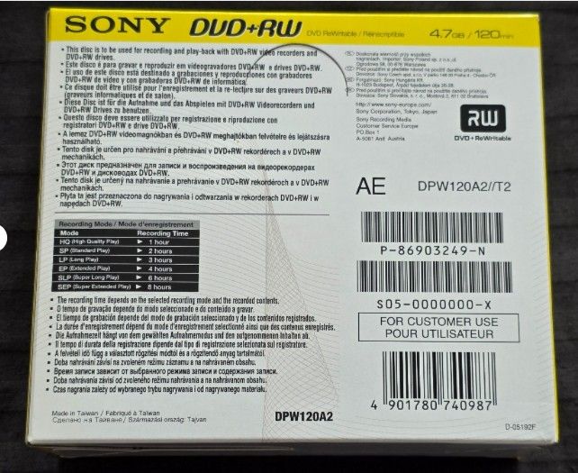 Caixa com 5 Sony DVD+RW 4x — (4.7GB)