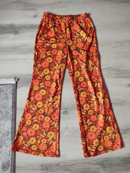spodnie lata 80 kwiaty pomarańczowe karnawał