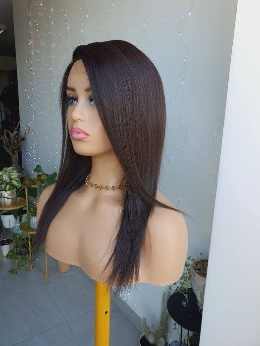 Peruka z włosów naturalnych ciemny brąz Agnieszka