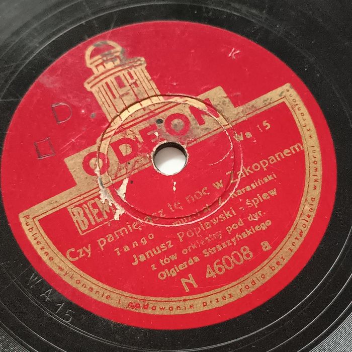 Płyta szelakowa "Noc w Zakopanem" Janusz Popławski