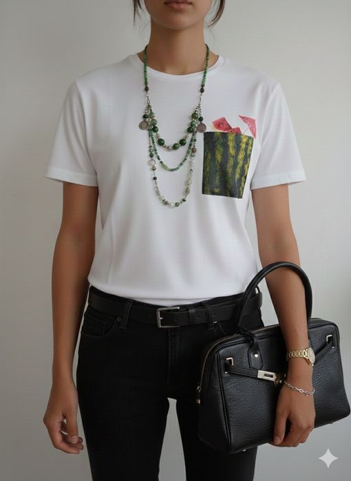 T-shirt branca com bolso original - Zara - Tamanho S