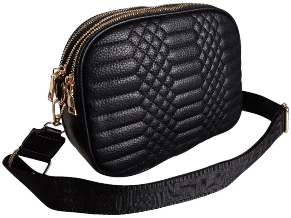 Torebka Damska Pikowana, Mała Listonoszka Na Ramię Czarna, Miejski