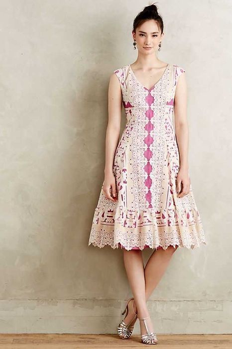 Vestido renda rosa/bege estilo vintage T36 (Anthropologie). Como novo.