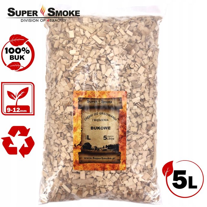 Zrębki Wędzarnicze Super Smoke BUK KL-10 (9-12mm) Large 5 Litrów
