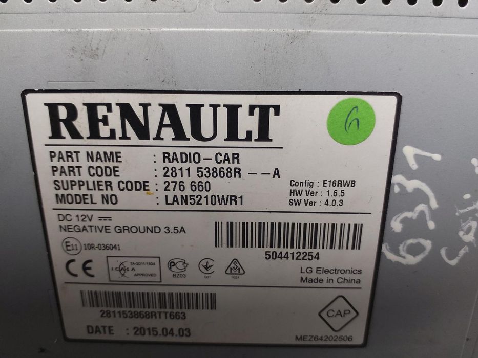 Rádio Renault Clio Iv (Bh_) Ref: 281153868R  | 2012 - 2026