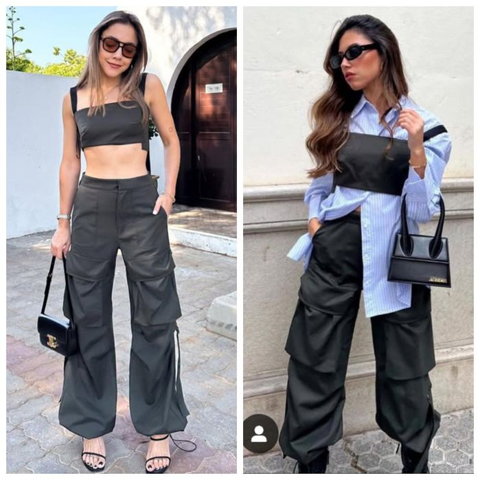 ZARA M-L Wool Blend szerokie NOWE spodnie cargo z kieszeniami khaki