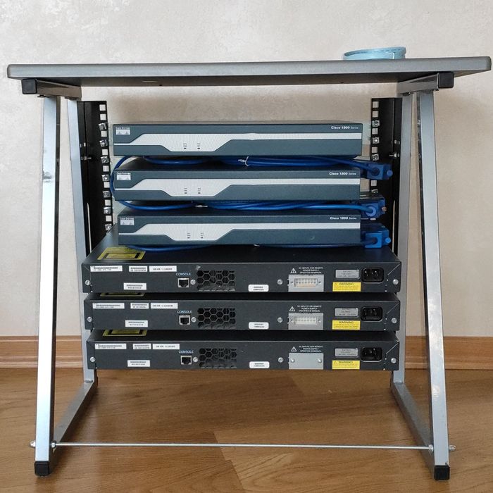 Cisco Lab для CCNA/CCNP/DevNet: 3x1841 (RAM/Flash Upgrade) + 3x3560 + Стійка 10U