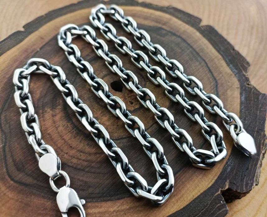Ланцюг срібний Якір, плетіння Якірне . Толстая цепочка Якорная мужская