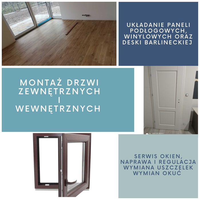 Montaż drzwi i okien, kompleksowy serwis okien, montaż paneli podłogow