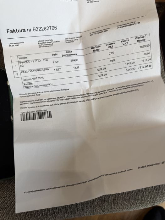 Iphone 13 pro 1T uszkodzone plecki