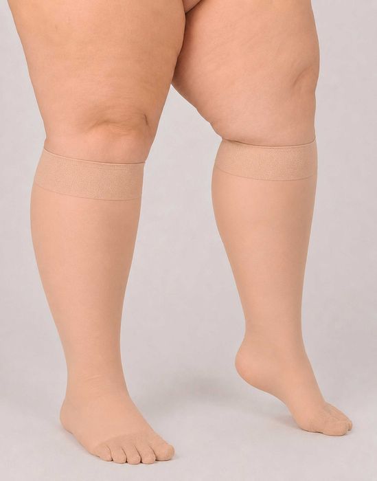Podkolanówki na tęższe łydki , jasny beż , Lida Plus Size , XXXL