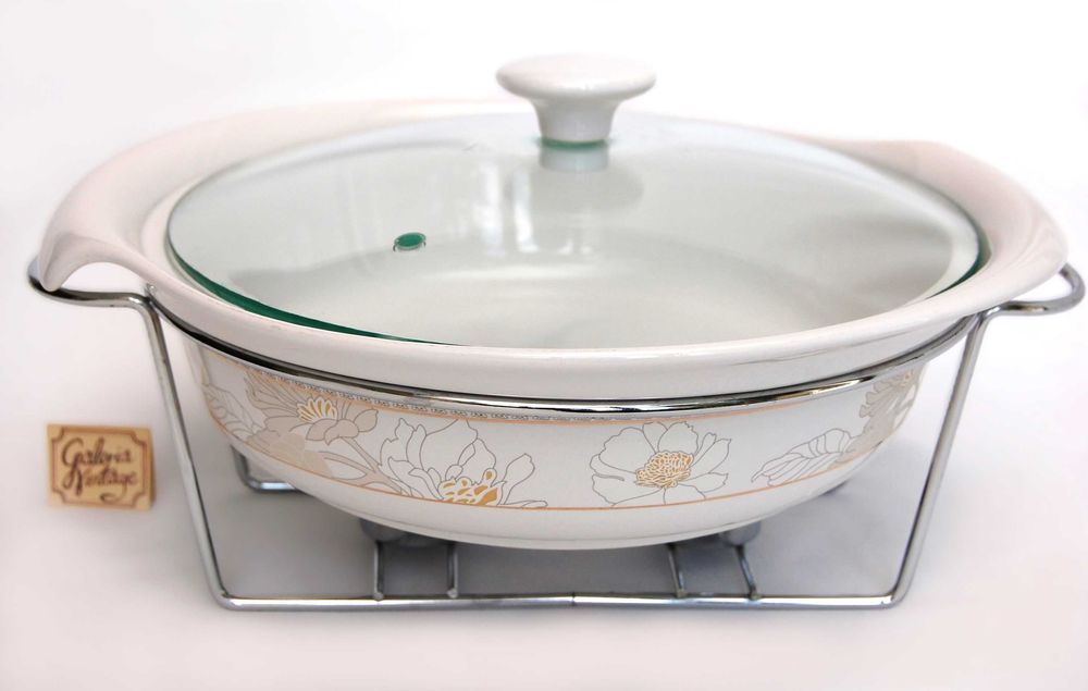 Naczynie żaroodporne ceramiczne ze stelażem, podgrzewaczem na tealight