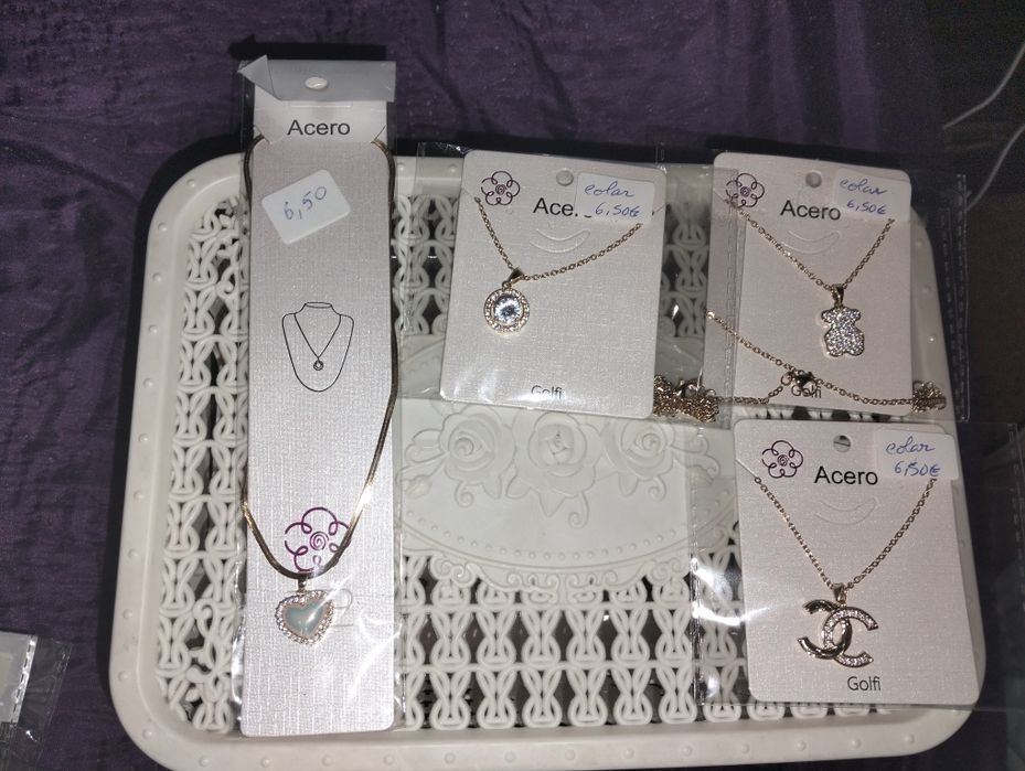 Colares de aço inoxidável 5,50€ e anel de aço inoxidável 5,50€ e pulseiras de aço inoxidável 5€ brincos de aço inoxidável 5 €