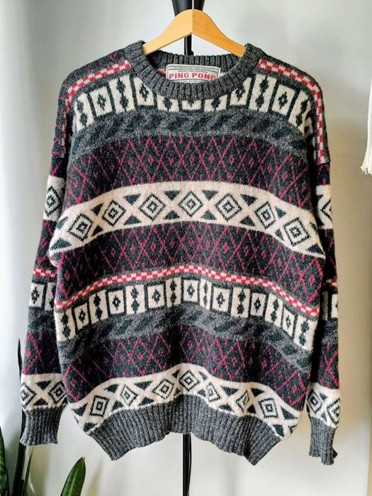 Sweter unisex z wełny ciepły puszysty Ping Pong r. L