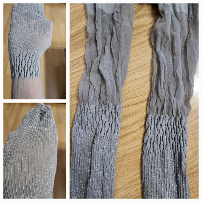 Nowe Marilyn/Gatta rajstopy damskie srebrne brokat prążki