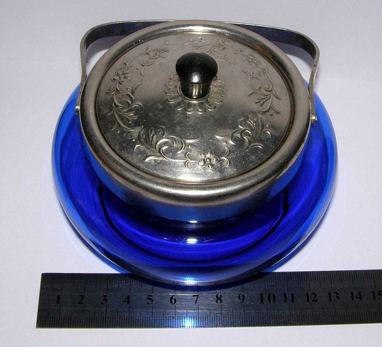 Ваза алюминий, МЗСИ СССР, ручная роспись Вазочка Кобальт синее стекло