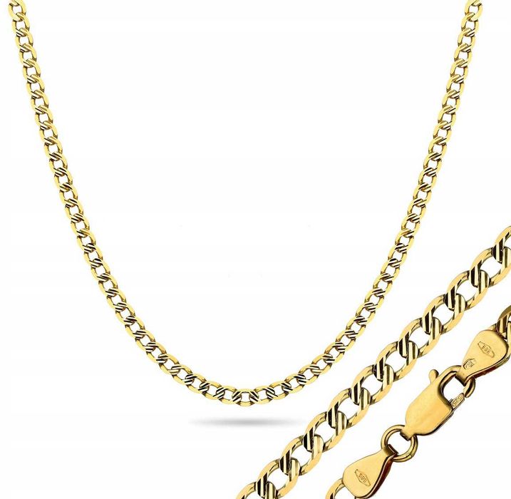Złoty Łańcuszek Pancerka Szlifowana DIAMENTOWANA ZŁOTO p.585 55 cm KUTY