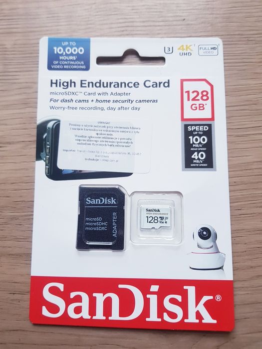 Karta pamięci SANDISK High Endurance, microSDXC 128 GB + adap