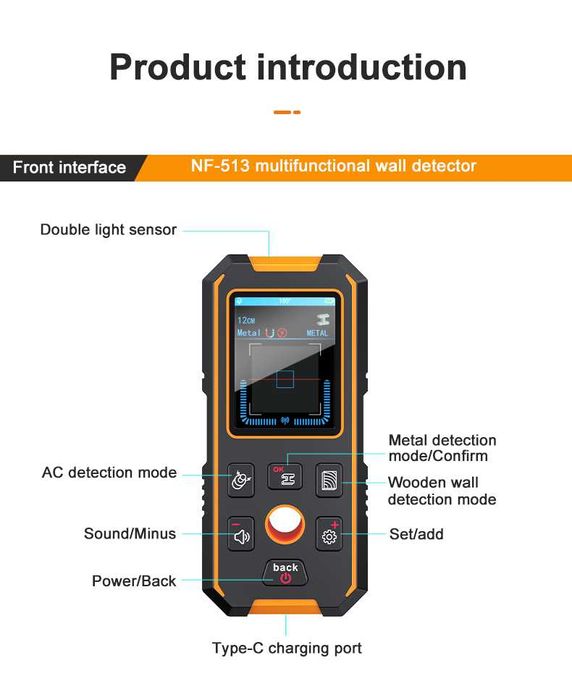 NOYAFA NF-513S ręczny wykrywacz metali dalmierz poziomica