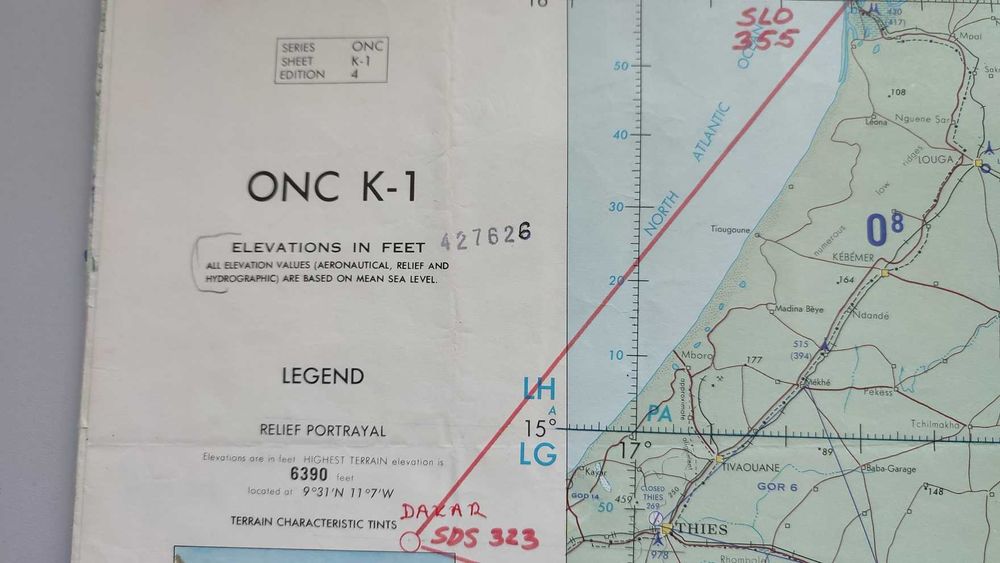 Stara mapa nawigacyjna lotnicza ONC K-1  Afryka Zach.- Senegal, Mali..