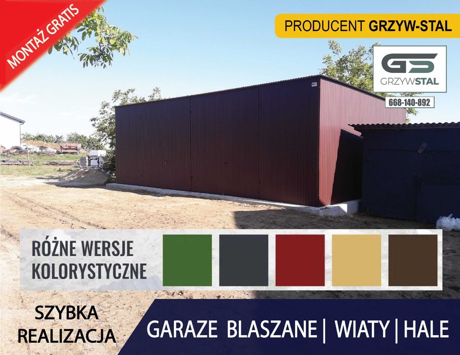 Garaż blaszany 7x6 - Hala -Garaże Blaszane -Wiata -Magazyn -GRZYWSTAL