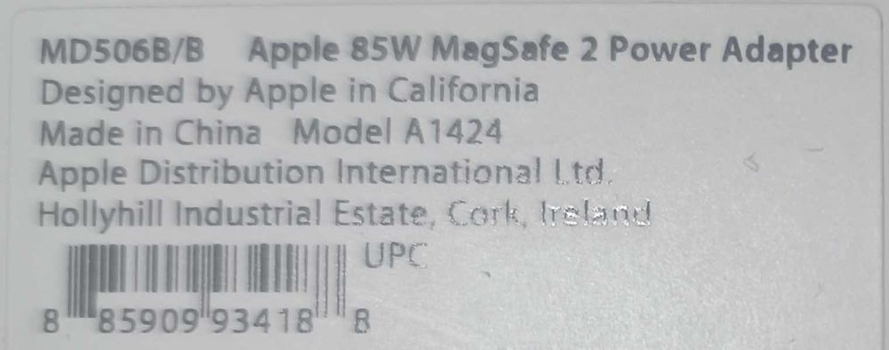 Apple zasilacz 85W Magsafe 2 A1424 Nowy