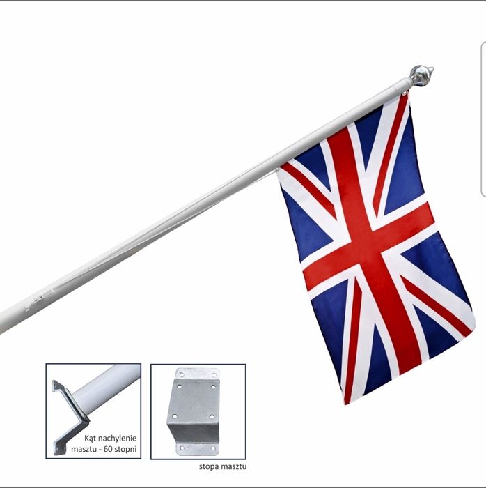 Maszty flagowe fasadowy biały 2–4 m x2 sztuki | montaż do muru 60° fla