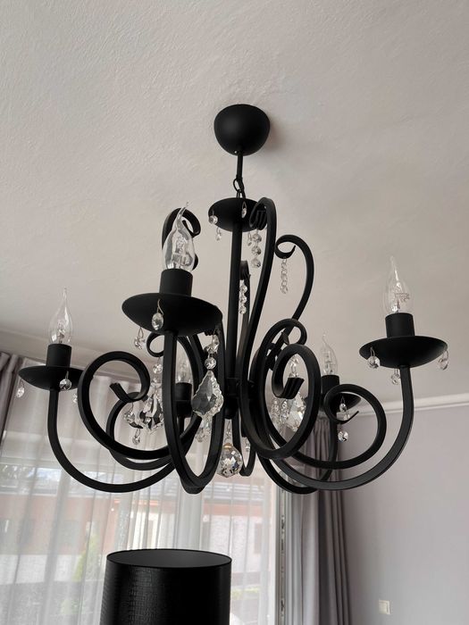 Czarny metalowy żyrandol 5 z kryształkami + kinkiet