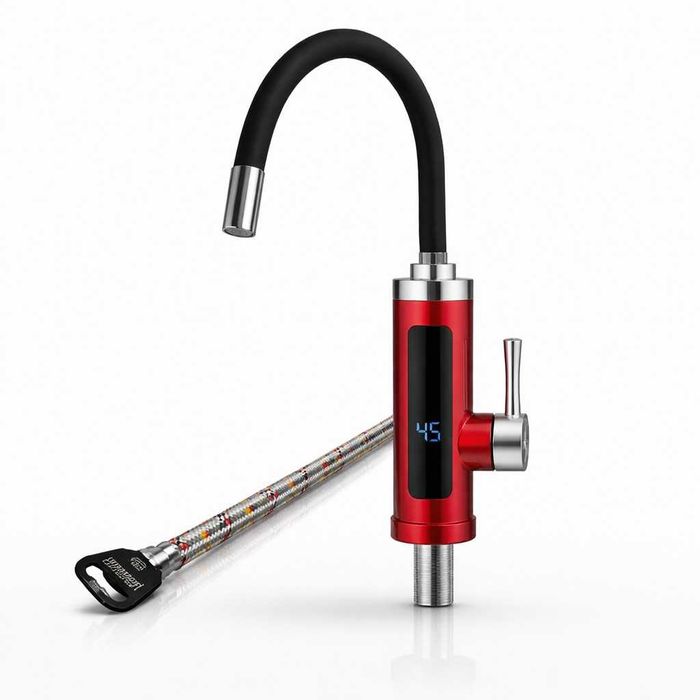 Проточний водонагрівач WEZER-G16T Red 3.3 кВт, гнучкий вилив, дисплей