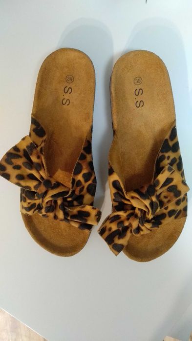 Klapki korkowe na korku panterka w panterkę kokardka